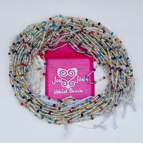 Permanent Waist Beads: Large Silver Toned Multi Colored